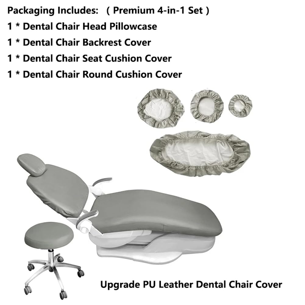 FRITKSP Dental Chair Covers Leather Waterproof Protection, PU Leather 4Pcs/Set Dental Chair Seat Cover (Black)