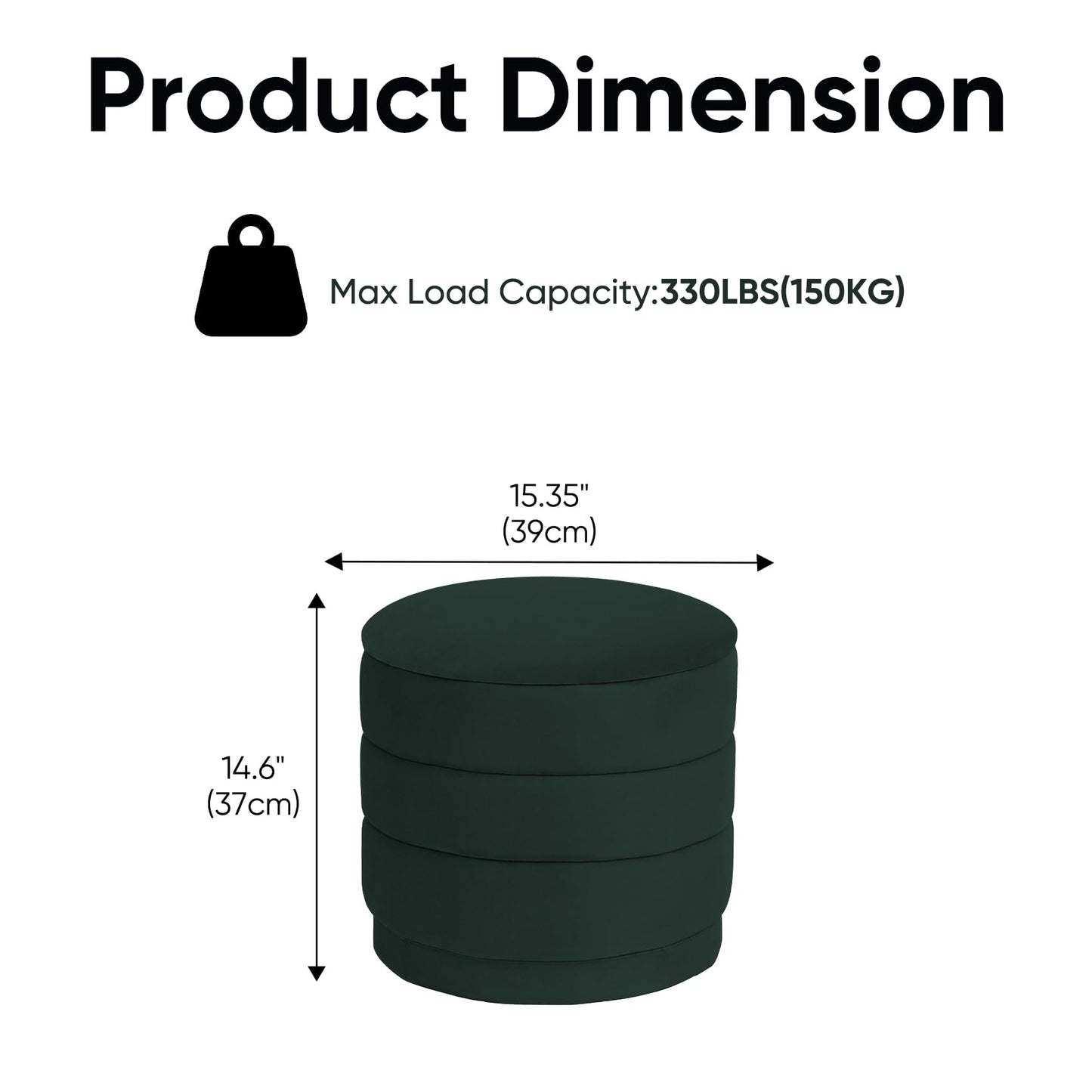 ZOLANOful 15.4" Round Velvet Storage Ottoman with Reversible Lid, Upholstered Circular Ottoman Footrest with Hidden Storage, Foldable Padded Footstool for Dorm Living Room & Bedroom, Bottle Green
