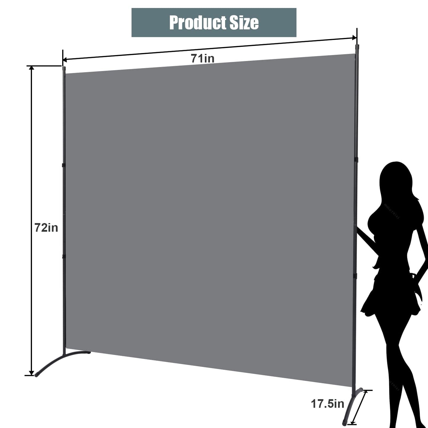 Room Divider Single Panel Privacy Screen, 71''x72''H Large Divider for Room Separation, Thickened Fabric 6FT Room Divider Wall Screen for Bedroom Office School, Portable Partition Room Dividers, Grey