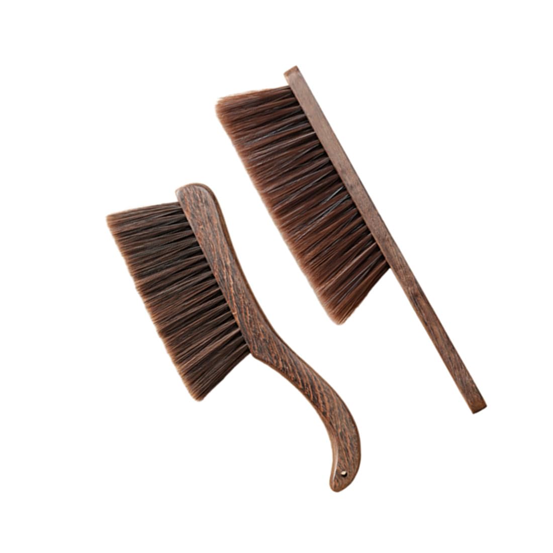 Soft Bristle Bed Sheets Sweeping Cleaning Brush with Long Wooden Hand, Straight Curved Hand Wood Broom Counter Duster for Crumb Debris Desk Quilt Sofa Furniture Car Clothes Hair Remover (2 Pack)