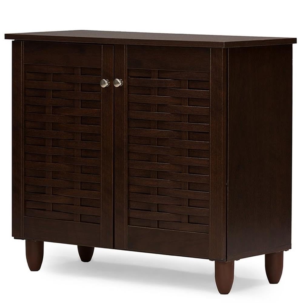 Baxton Studio Winda Modern and Contemporary 2-Door Dark Brown Wooden Entryway Shoes Storage Cabinet