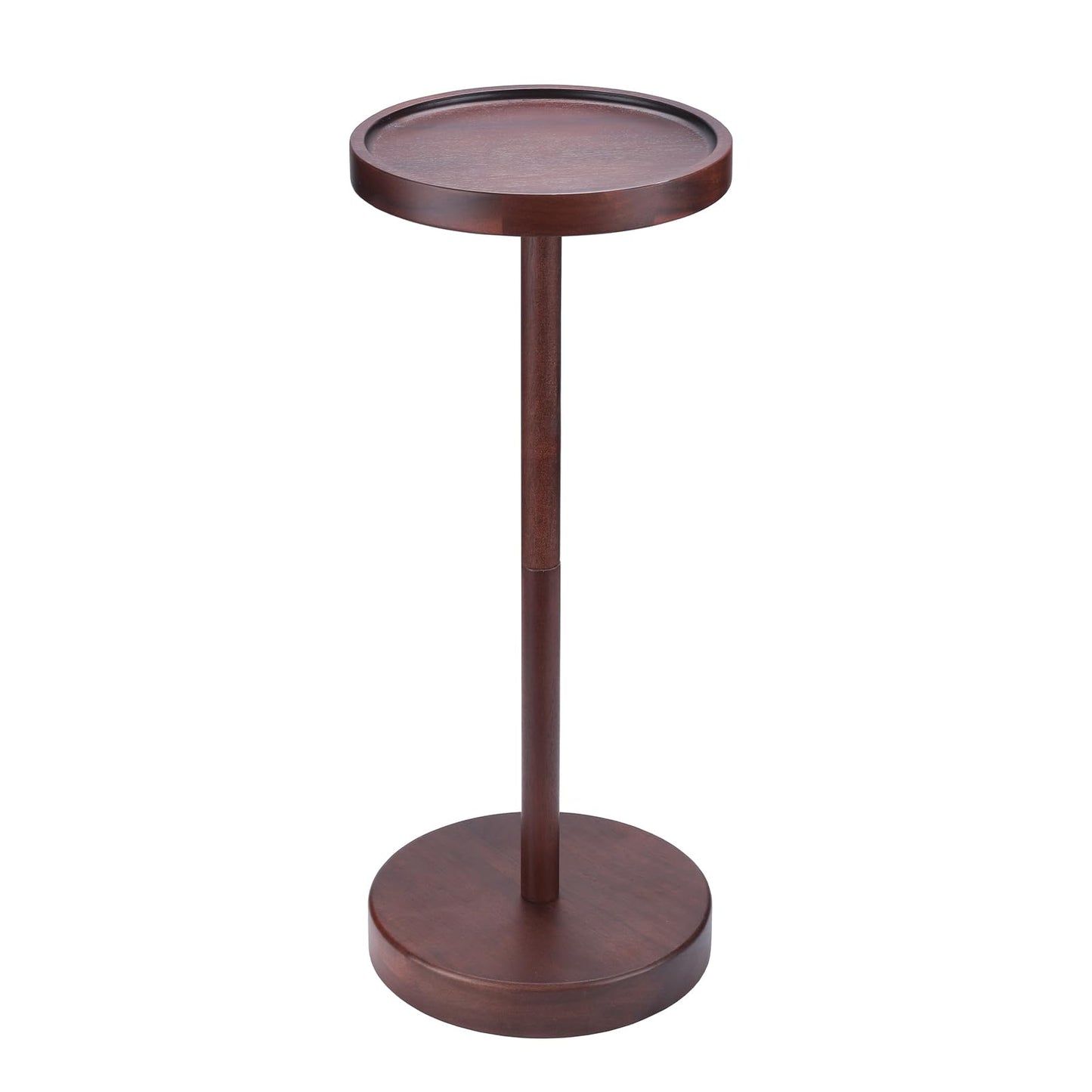EVERBBKING Solid Acacia Wood Pedestal End Table - Small Round Martini Table
