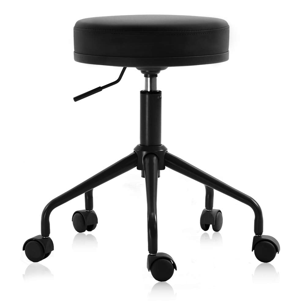DR.LOMILOMI Adjustable Height Hydraulic Rolling Swivel Stool Chair with Metal Base and Faux Leather Cushion for Salon, Medical, Office and Home, 503 Kai Series - Round Seat, Black