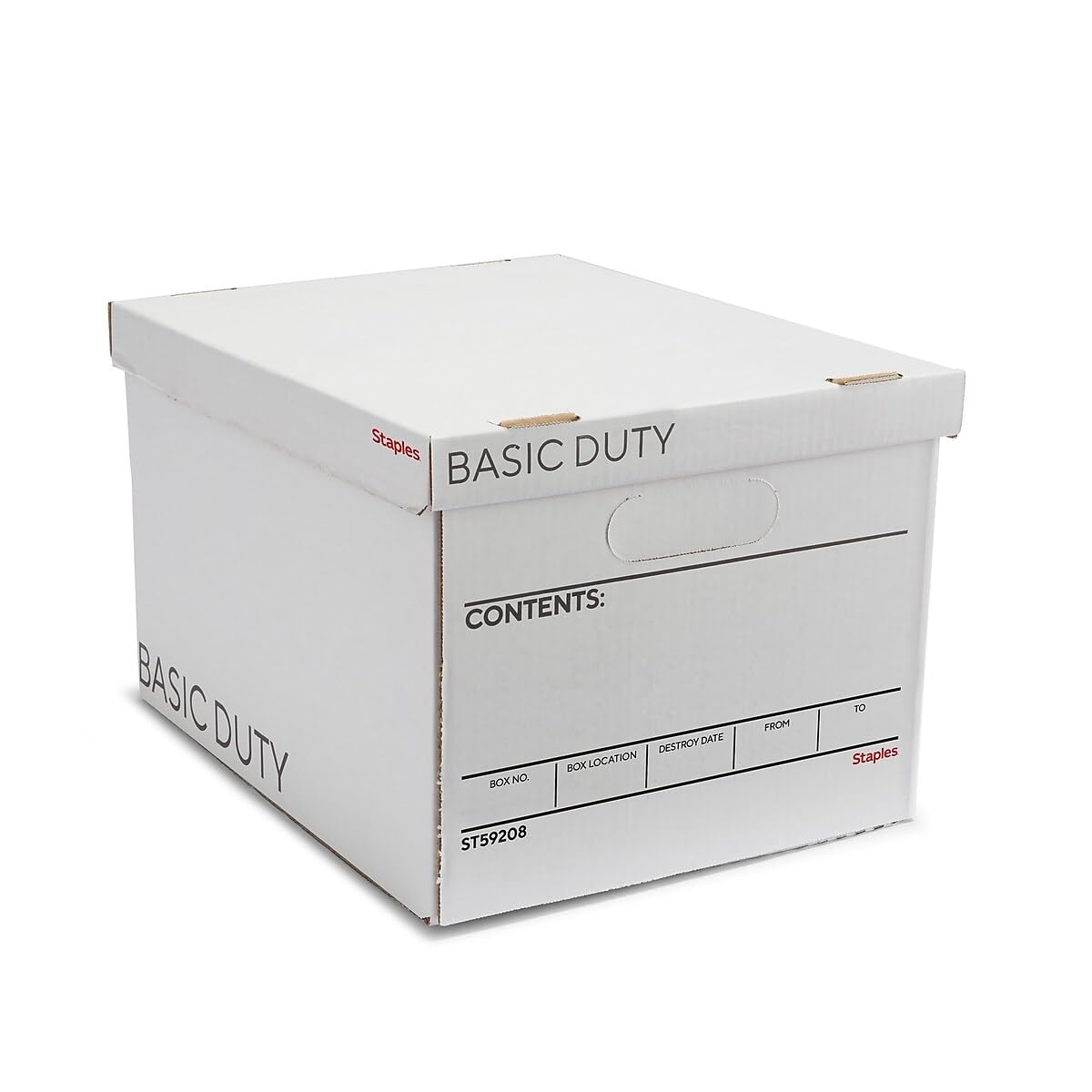 STAPLES Corrugated File Box Lift Off Lid, Letter/Legal Size, White/Black, 10/Pack