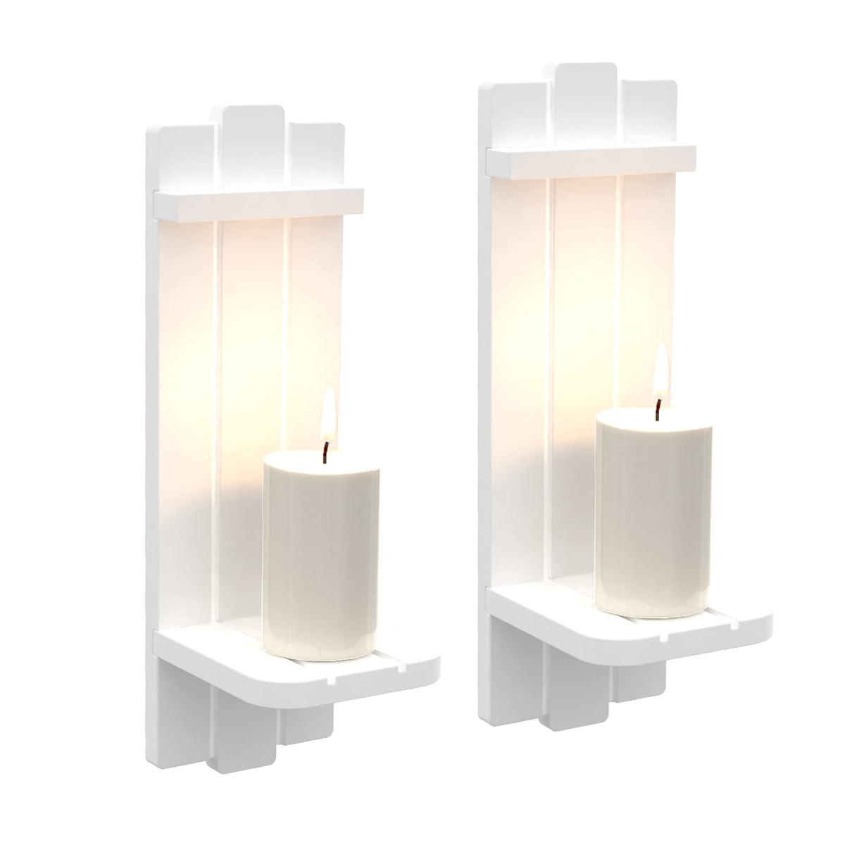 Yorkmills Sconces Wall Decor Set of 2, Candle Holder Rustic Home Farmhouse Art Floating Candle Sconces Shelf White Decorations for Living Room, Dining Room, Bedroom, Bathroom