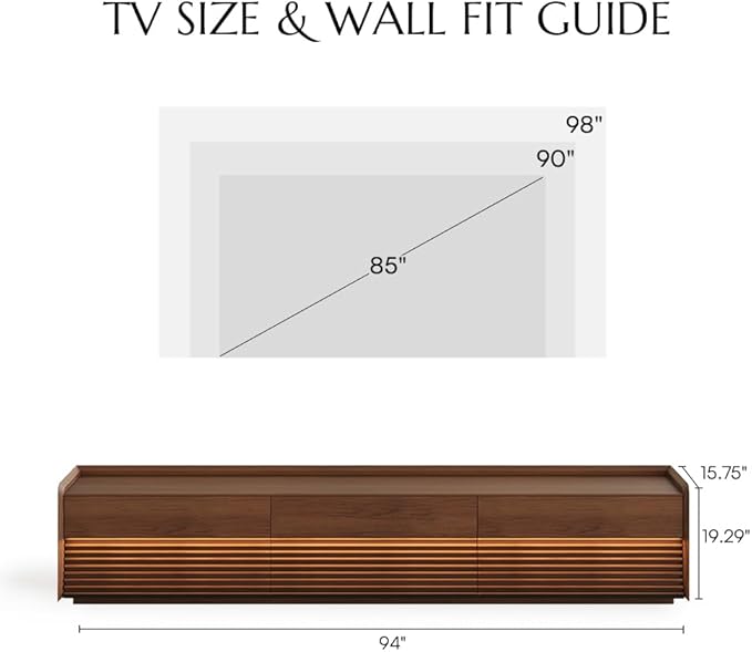 POVISON Fully-Assembled Mid Century Modern TV Stand, 94.49" Wood Media Console
