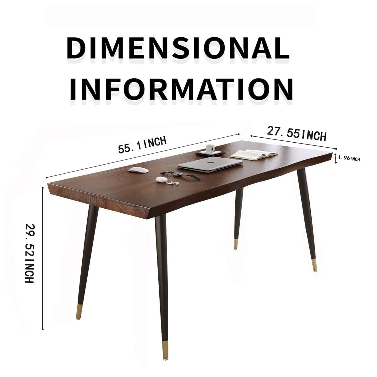Sihtengxxhongs Modern Simple Style 55 Inch Standing Desk, Solid Wood Computer Desk with Black Metal Frame, Multipurpose Study Writing Workstation Desk for Home Office Bedroom Living Room