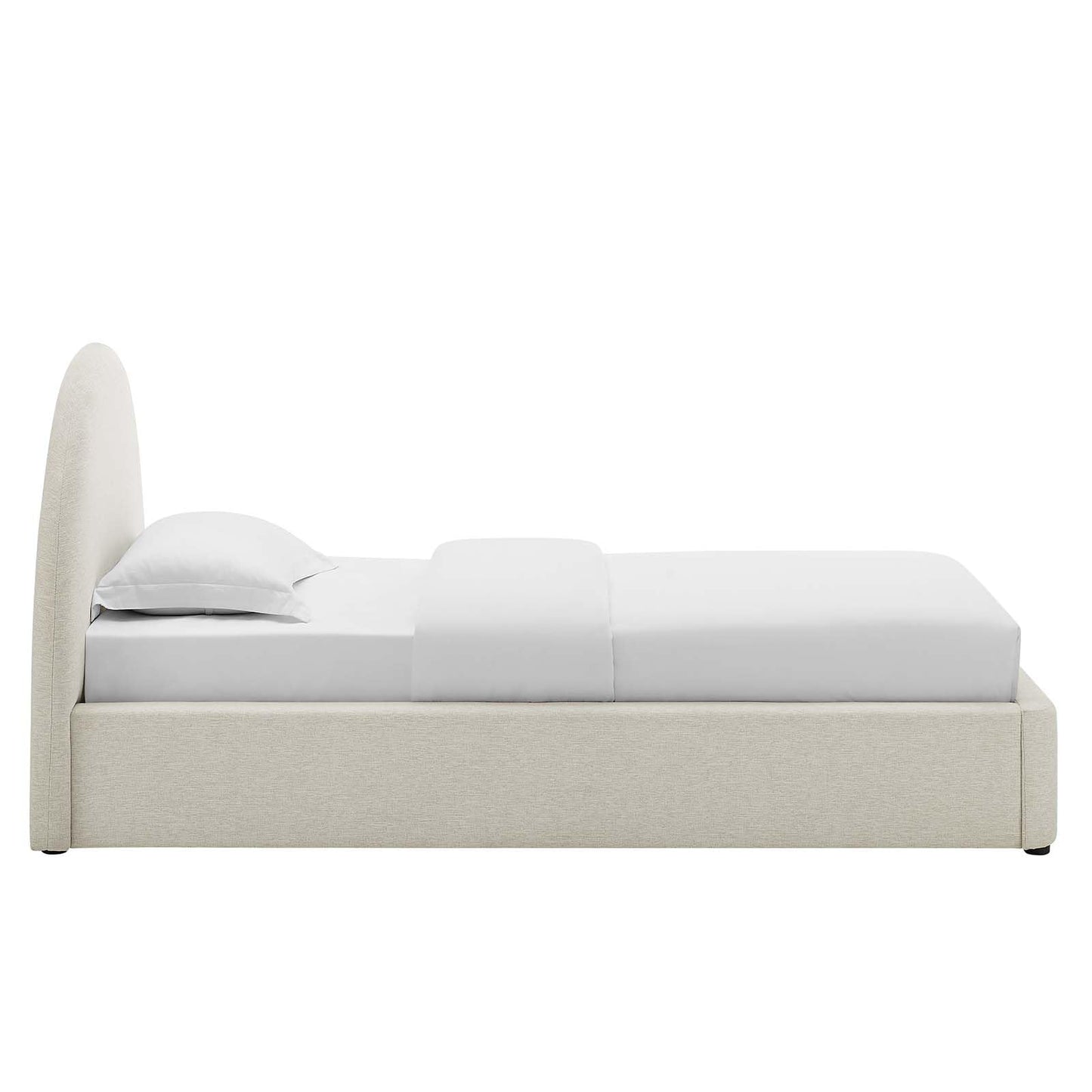Modway Resort Twin Size Platform Bed with Arch Shaped Round Headboard in Heathered Weave Ivory, Woven Heathered Fabric Upholstery, Soft Cloud Bed Frame, No Box Spring Needed, Strong Wood Slats