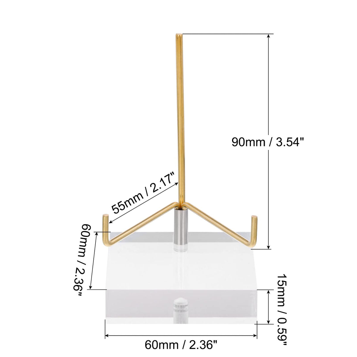PATIKIL 2.4" x 2.4" x 1" Acrylic Display Stands, Display Easel Holder Brass Arm Crystal Display Stand for Mineral Gemstone, Clear