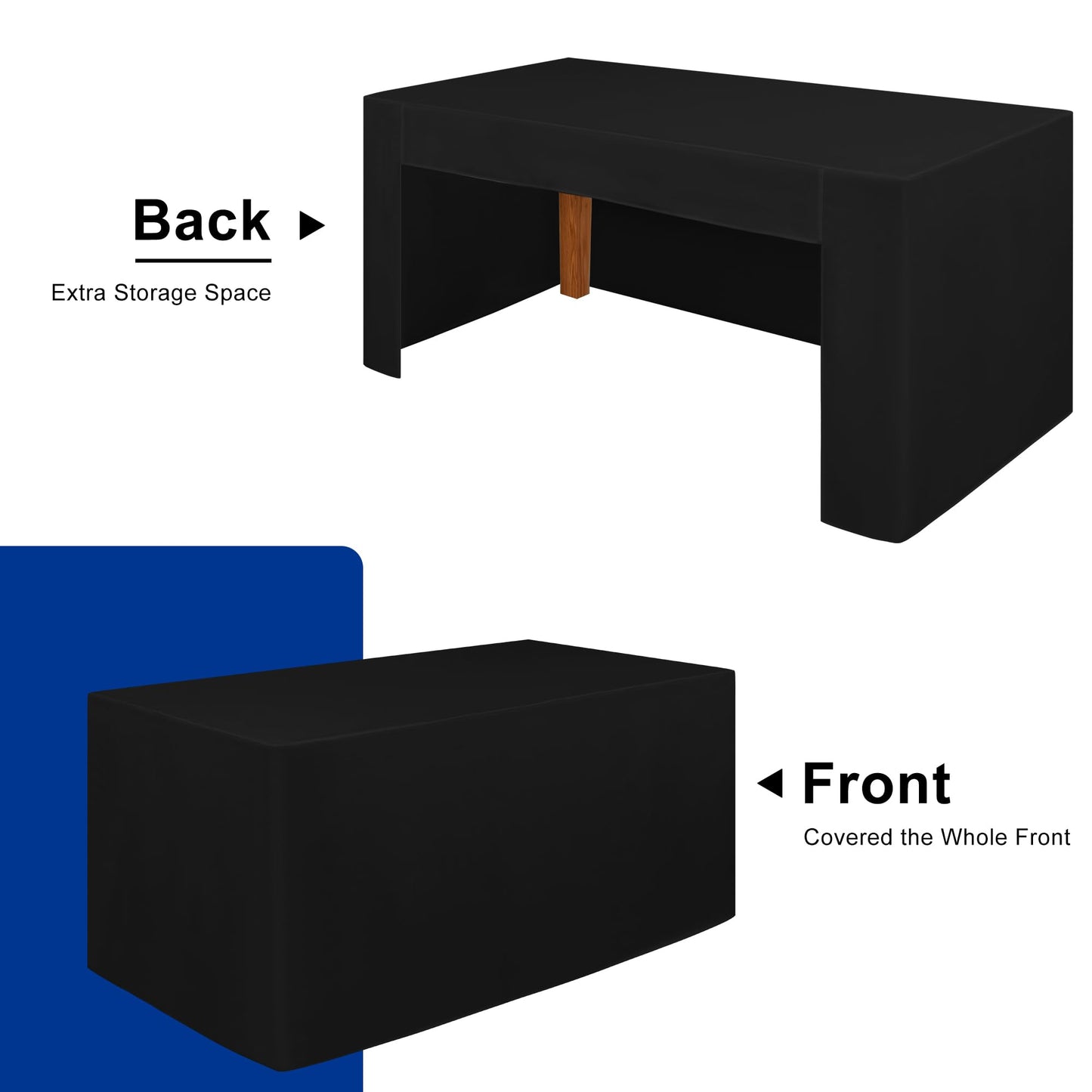 Hiasan Fitted Black 8ft Rectangle Table Cover Open Back Tablecloth Waterproof Stain Resistant Tablecover Table Toppers for Hotel Receptions, Vendor, Book Fair,Convention (Black,1 Pack)