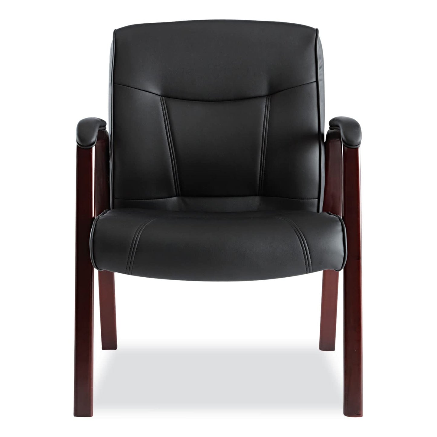 Alera MA43ALS10M Madaris Series Leather Guest Chair W/Wood Trim, Four Legs, Black/Mahogany