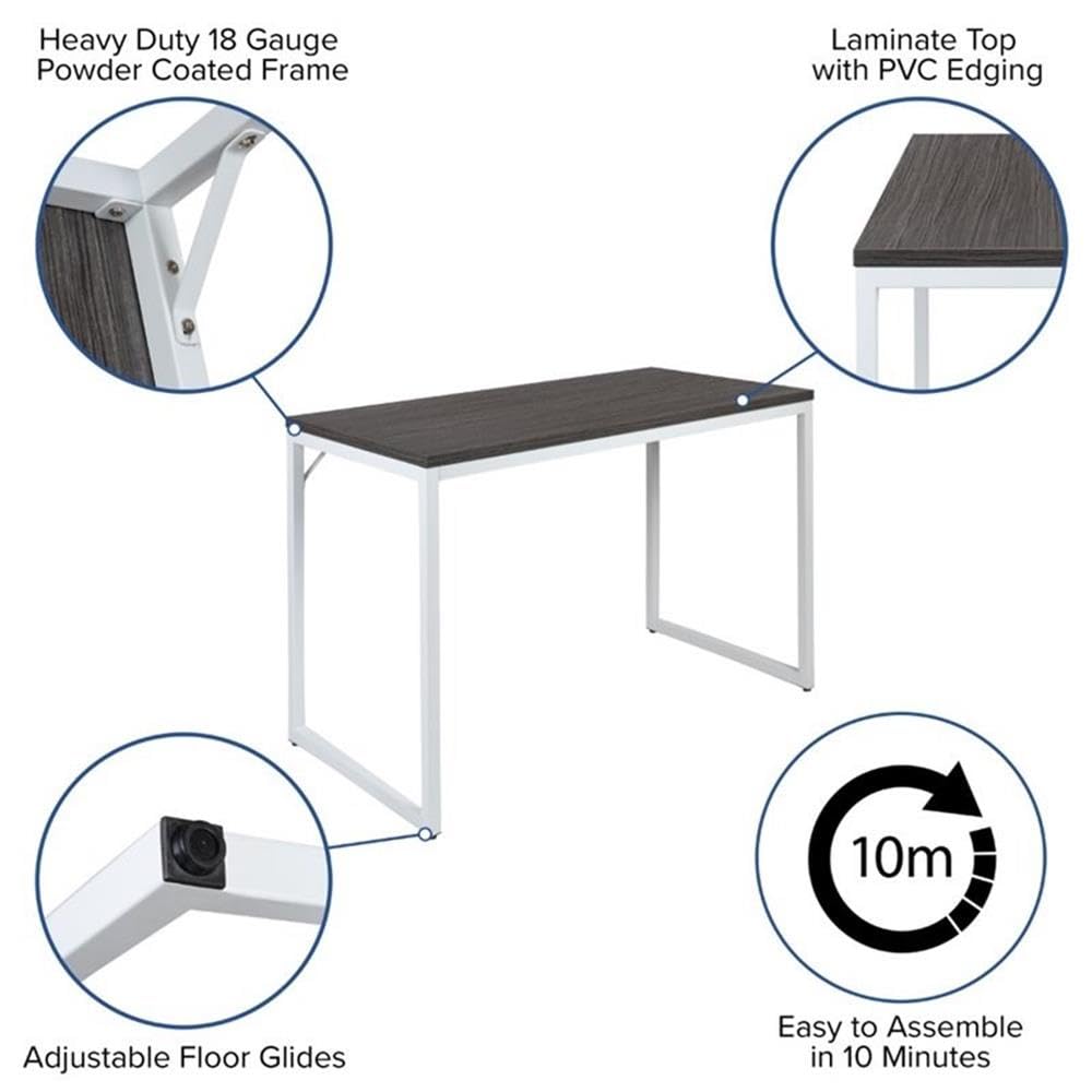 Flash Furniture Kimberly Tiverton Industrial Modern Desk-Rustic Gray/White Commercial Grade Computer Desk-47" Sturdy Home Office Desk-Writing Desk