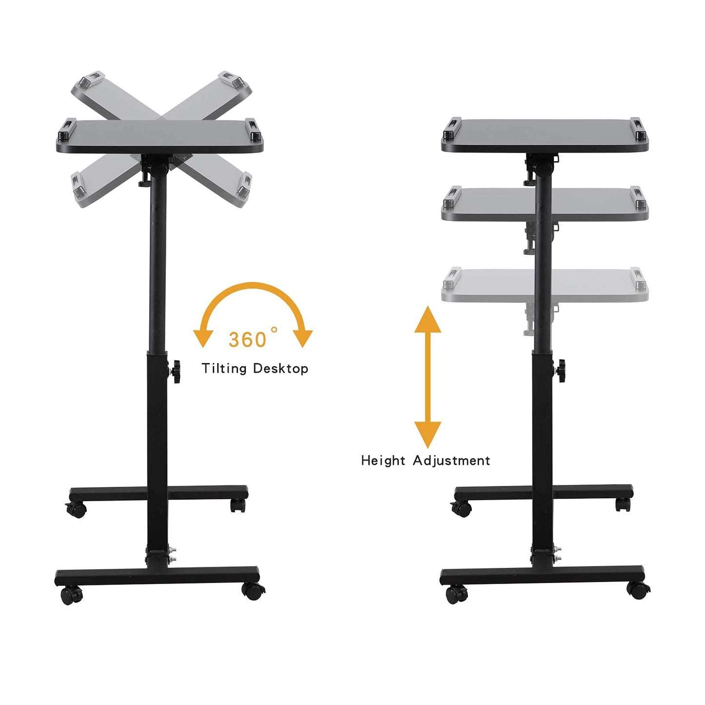 Bed Desk Adjustable Overbed Bedside Table Rolling Laptop Tray Desk Cart Height Portable Mobile Sit Stand Table Tilting Hospital Bed with Wheels