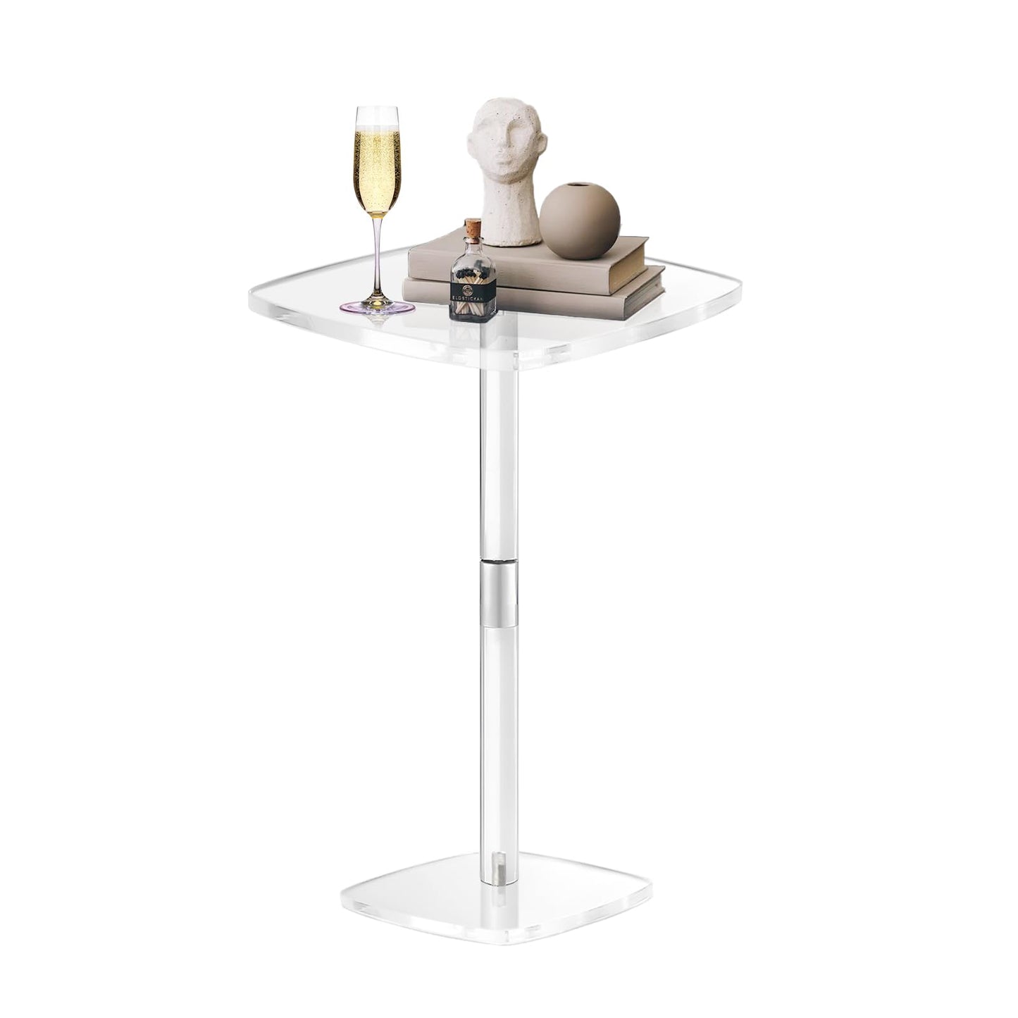 Chihutown Square Drink Table, 10" Lx10 Wx21.6 H Acrylic Side Table for Small Spaces, Clear Pedestal Side Table, Cocktail Martini Table for Living Room, Bedroom, Sofa, Chair, Clear
