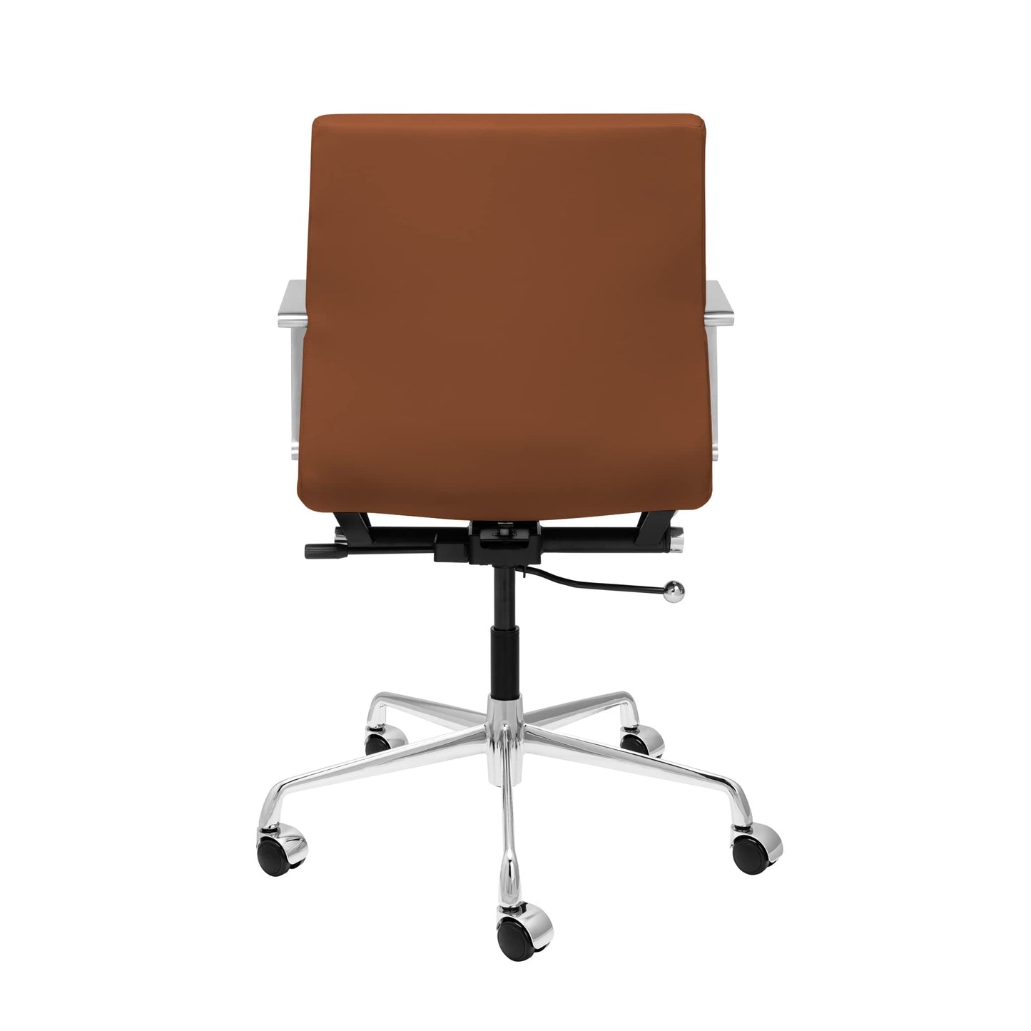 Laura Davidson Furniture SOHO II Ribbed Office Chair - Mid Back Desk Chair, Ergonomically Designed with Arm Rest & Swivel, Made of Faux Leather, Brown, Computer Chair