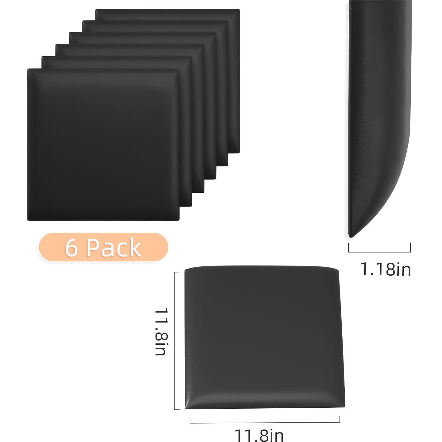 Umedol 3D Anti-Collision Wall Padding for Kids, Black Peel and Stick headboard Panels, Self-Adhesive Headboard Panels for Wall, Bedroom/Living Room Upholstered Wall Panel(6 Pack -11.8" x 11.8")