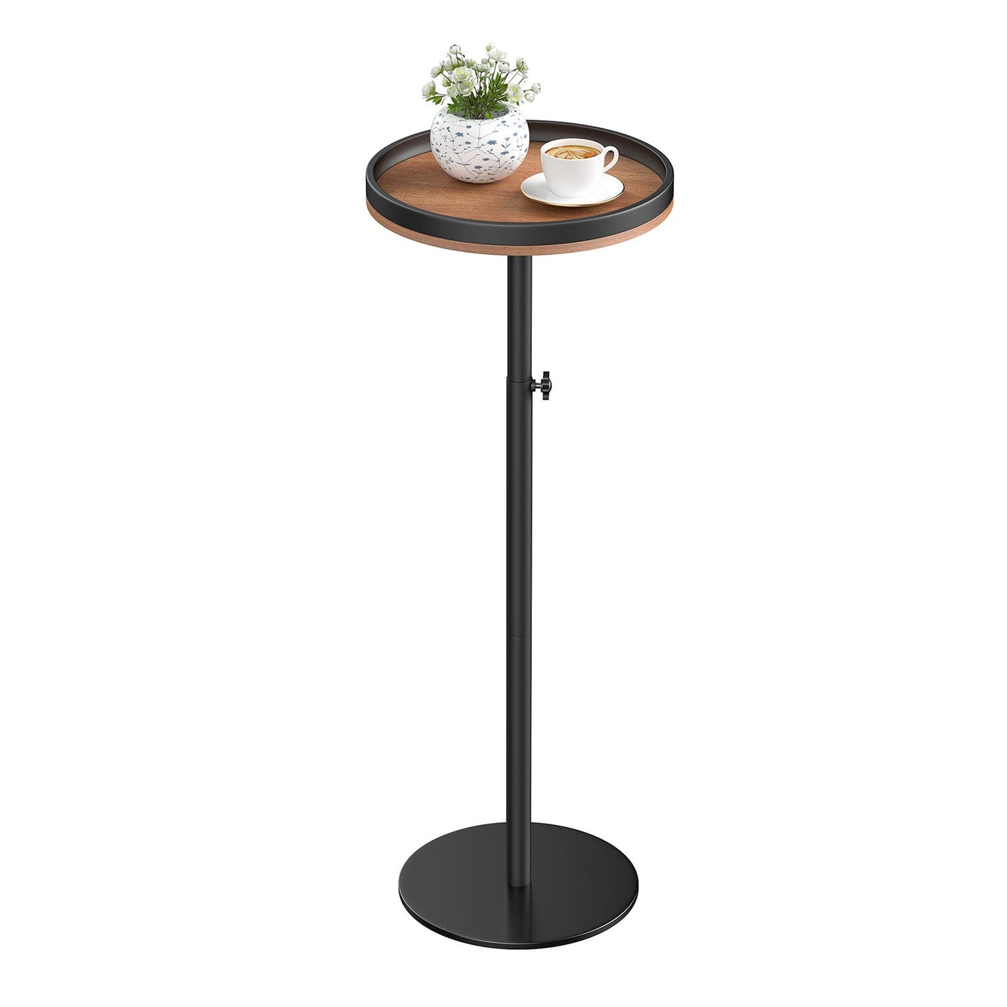 cozynest home Round Side Table, Small Drink Table for Small Spaces, Modern Adjustable Height Martini Pedestal Table for Couch Living Room Bathroom Bedroom Brown