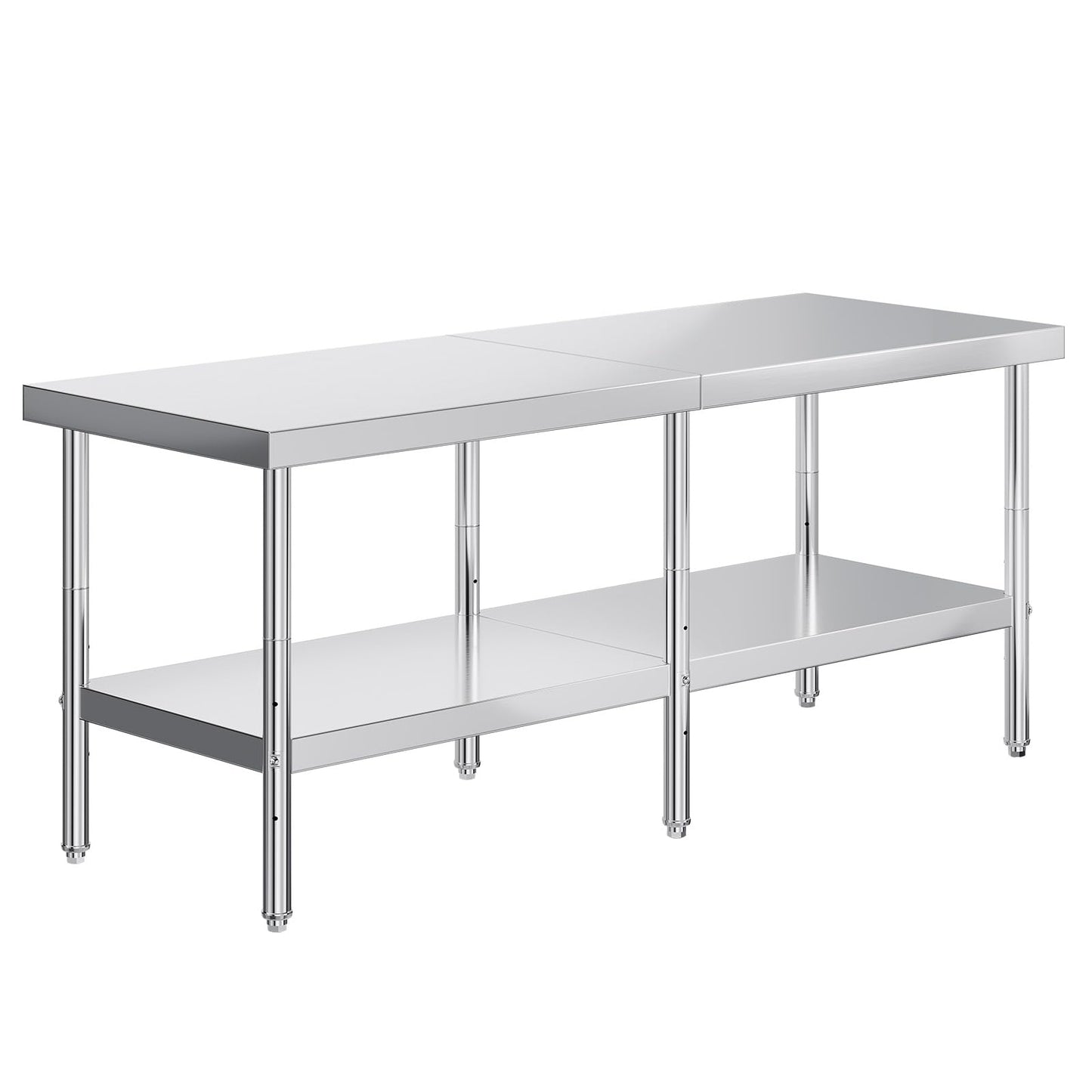 30" x 82" Commercial Stainless Steel Prep Table with Adjustable Under Shelf & Feet - Ideal for Kitchen, Restaurant, Hotel, Garage Workstation