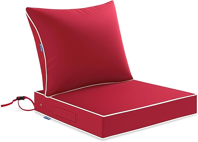 MIULEE Red Outdoor Seat Cushion 24x24 Inch Waterproof & 3 Year Fade Resistant