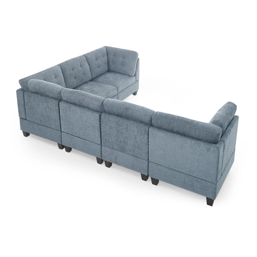 DUYHBAWRS L Shape Modular Sectional Sofa，Includes Three Single Chair and Corner ，Navy Chenille