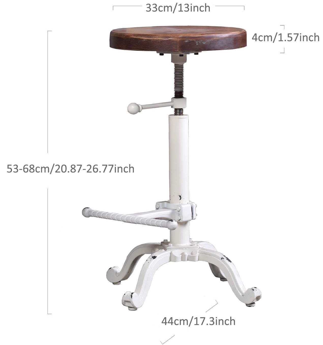 Topower Industrial Retro Vintage Farm Wooden Tractor Stool Kitchen Swivel Height Adjustable bar Stool (Antique White)