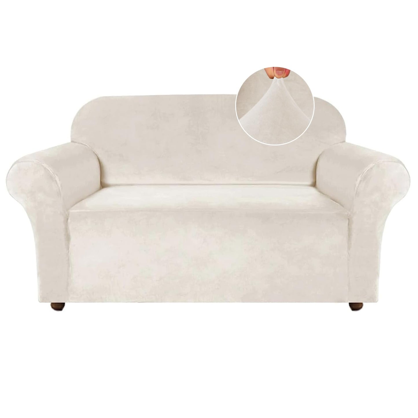 Turquoize Loveseat Covers Stretch Love Seat Couch Covers for 2 Cushion Couch Velvet Furniture Covers for Sofa with Elastic Bottom Crafted from Polyester, Spandex (Loveseat, Ivory)
