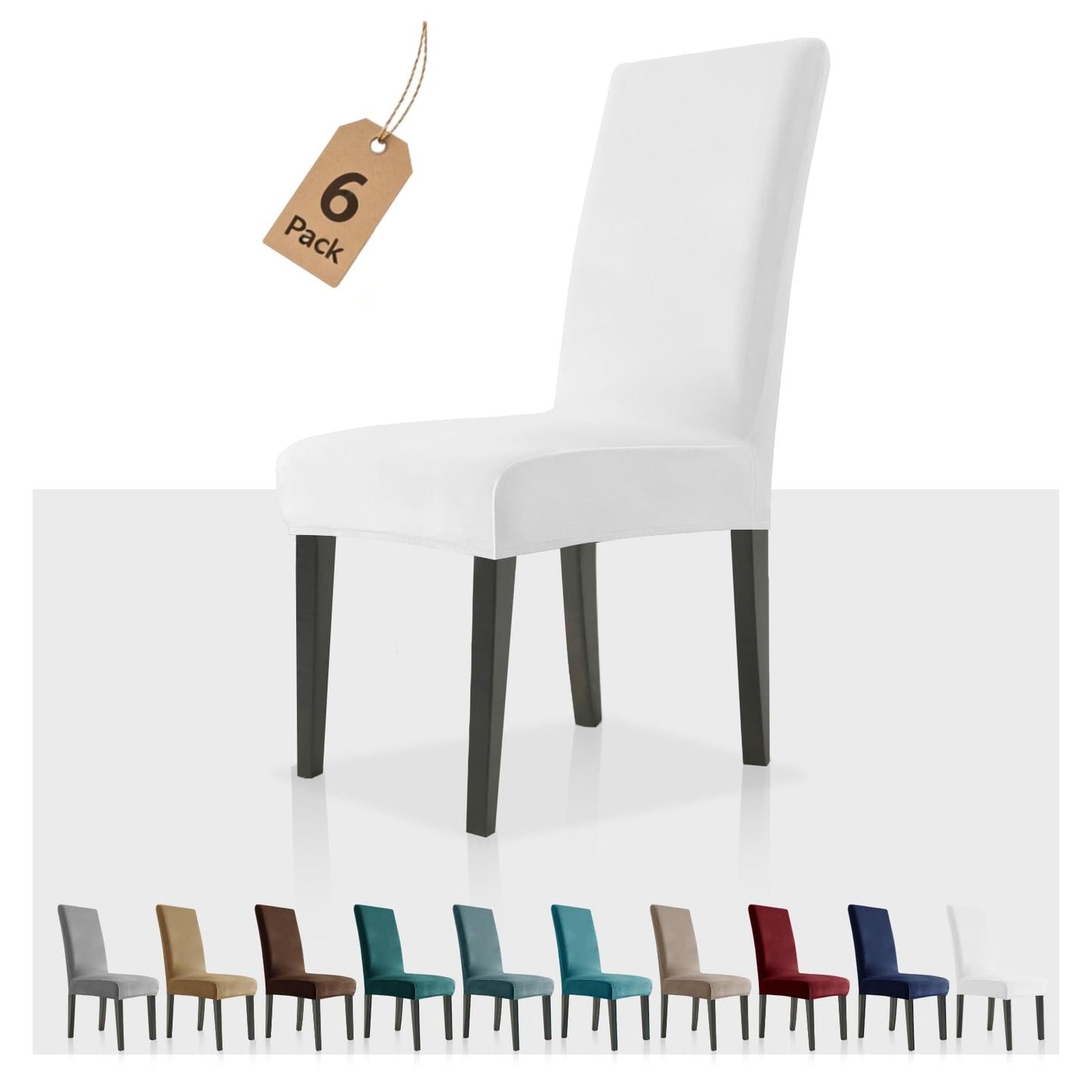 YEMYHOM Real Velvet Dining Chair Covers Set of 6, Stretch Parsons Chair Slipcovers, Super Soft Removable Washable Kitchen Chair Protector Cover for Dining Room, Restaurant, Banquet (White)