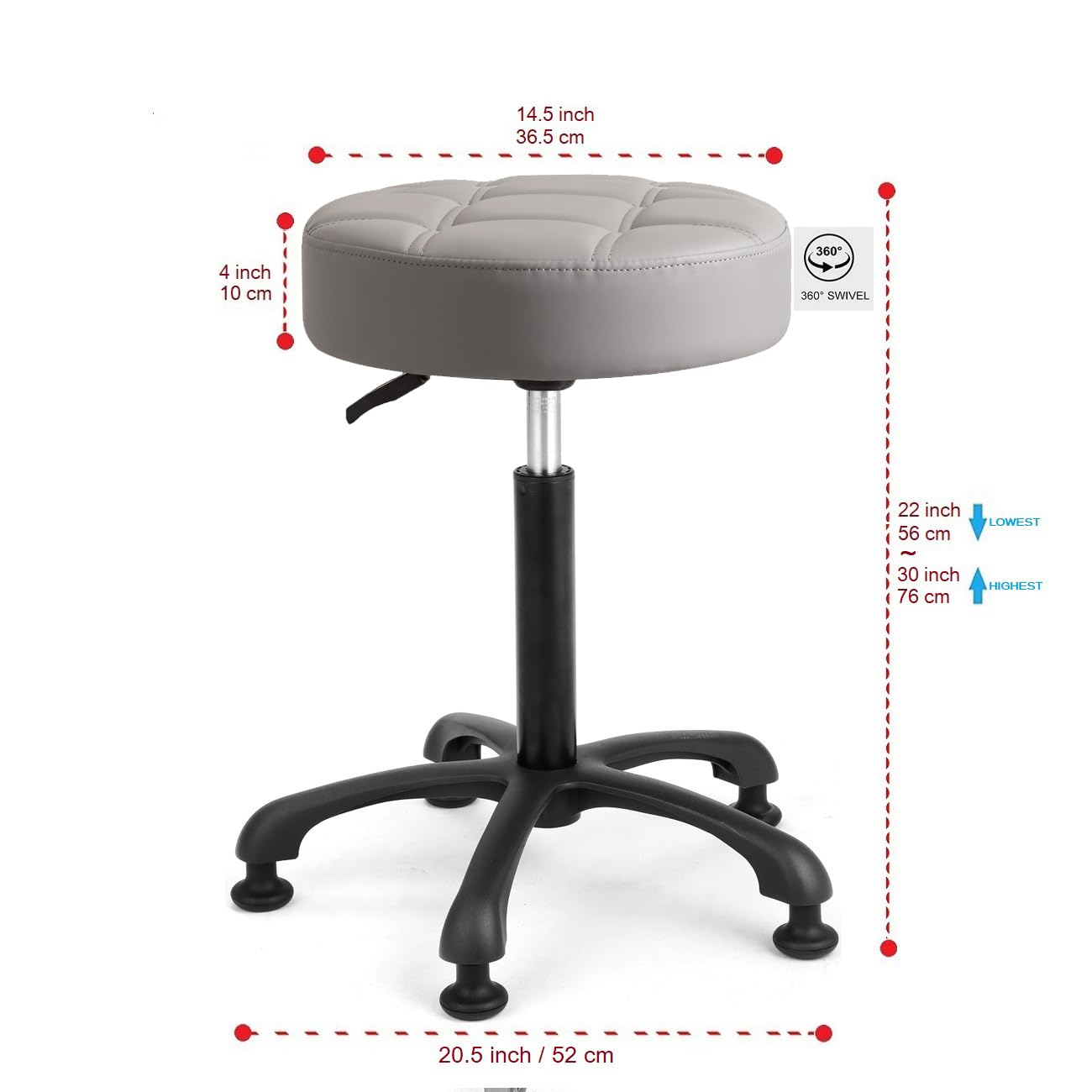 McDooFly Height Adjustable Heavy Duty Stools Salon Stool Chair with Bell Glides for Home Bar Kitchen Office Shop Tattoo Lash Tech Pedicure (Grey with Bell Glides, Height 22 to 30 in)