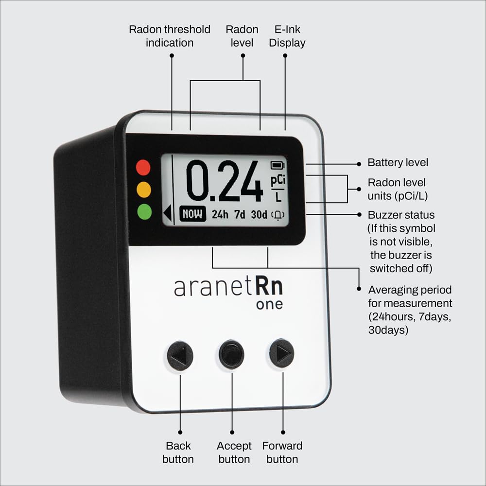 Aranet Radon One – Fast Home Radon Gas Detector with 10-Minute Response, E-Ink Display, Battery Powered, Portable Real-Time Radon Monitor for Basements & Indoor Air Monitoring (White)