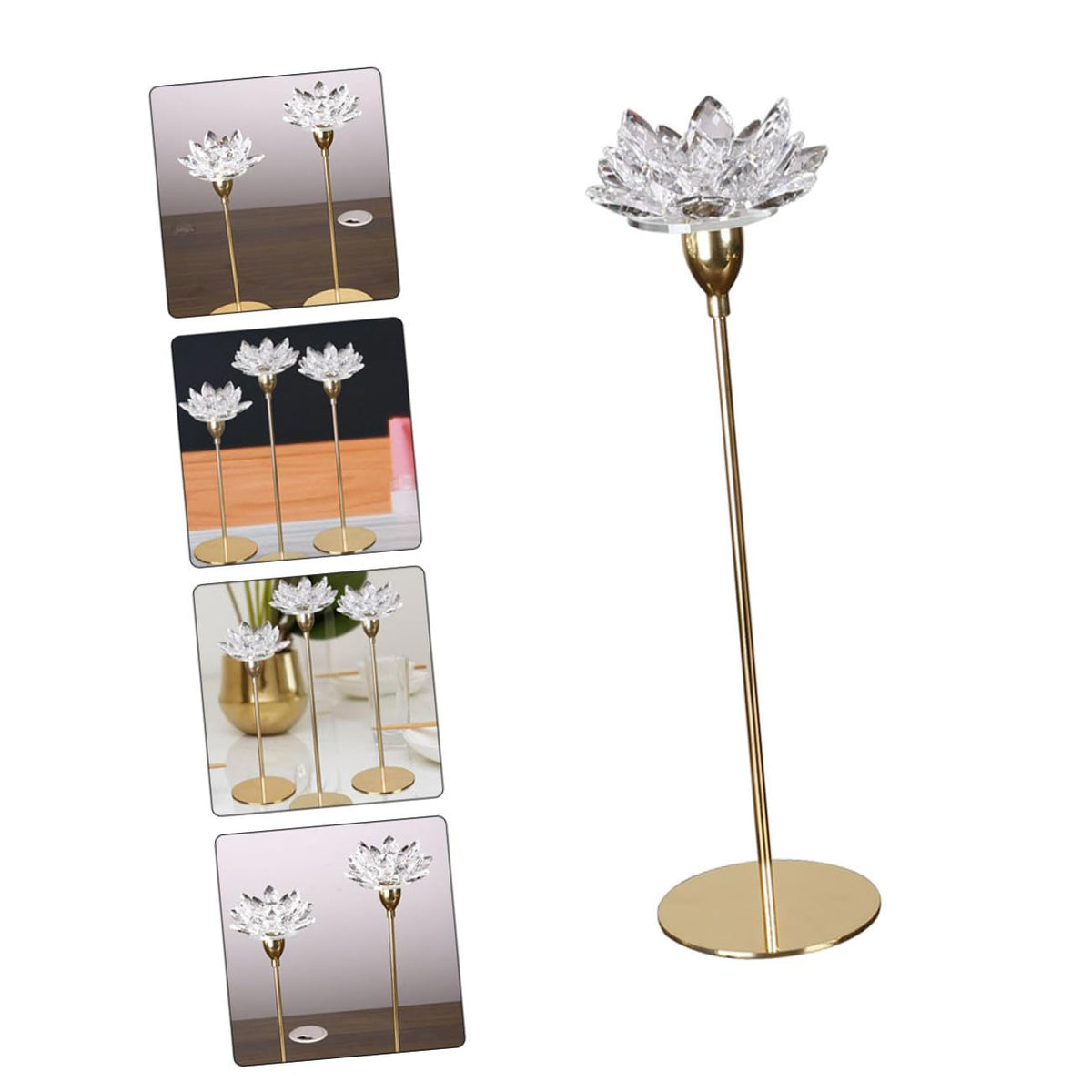 TOVINANNA Modern Simple Metal Candle Holder Small Crystal Lotus Candlestick Decorative Golden Wedding Candle Stand for Dining Room and Romantic Candlelight Dinner
