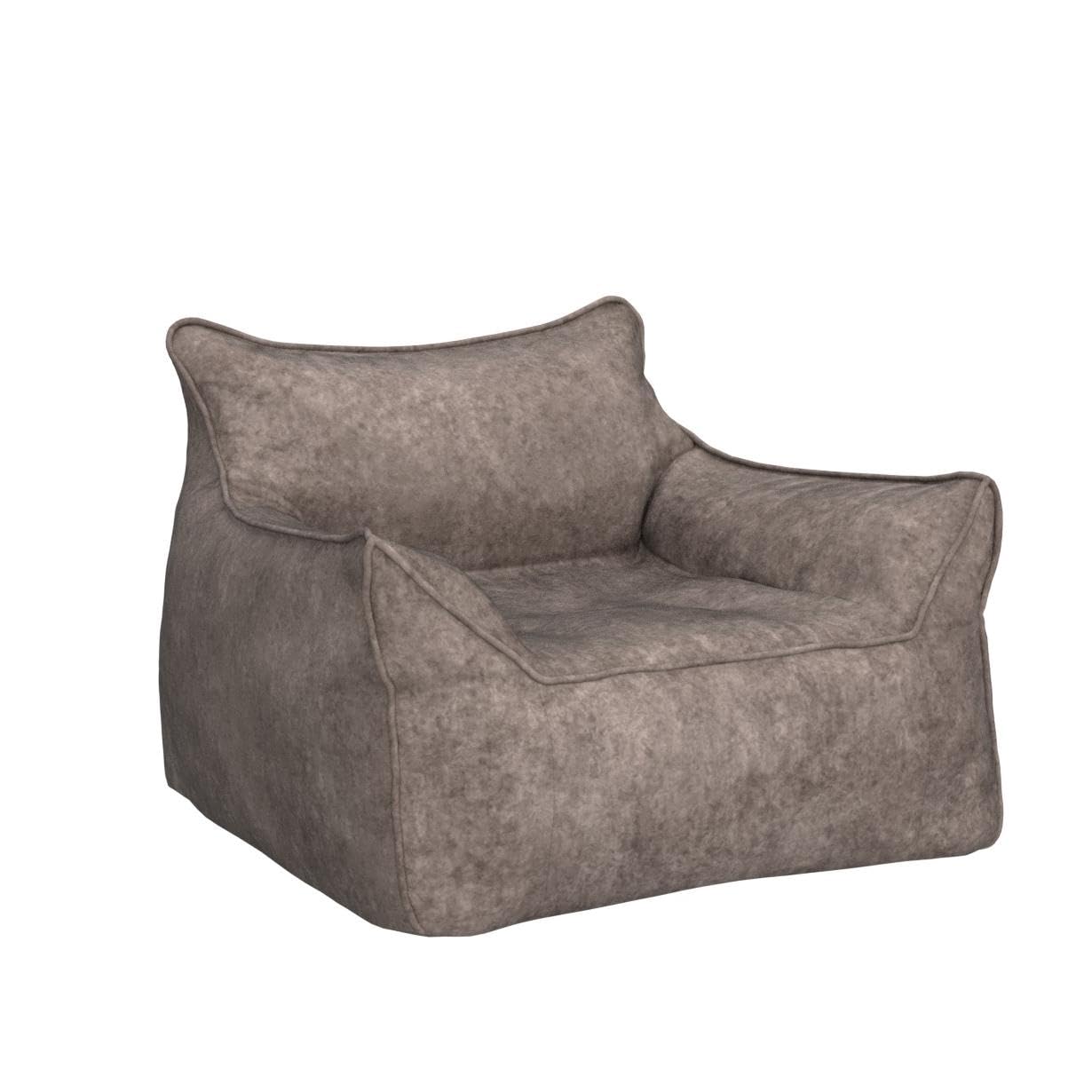 Bean Bag Chair Bean Bag Cover （No Filler） Luxury Single Lazy Sofa Cover PU Faux Suede Leather Bean Bag Pouf Chair for Bedroom Living Room Garden, Bean Bag Cover (Color : Retro Grey)