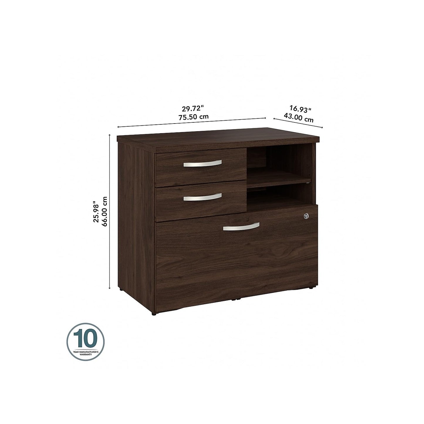 Bush Business Furniture Studio C Office Storage Cabinet with Drawers and Shelves in Black Walnut, Organization for Home or Professional Workspace