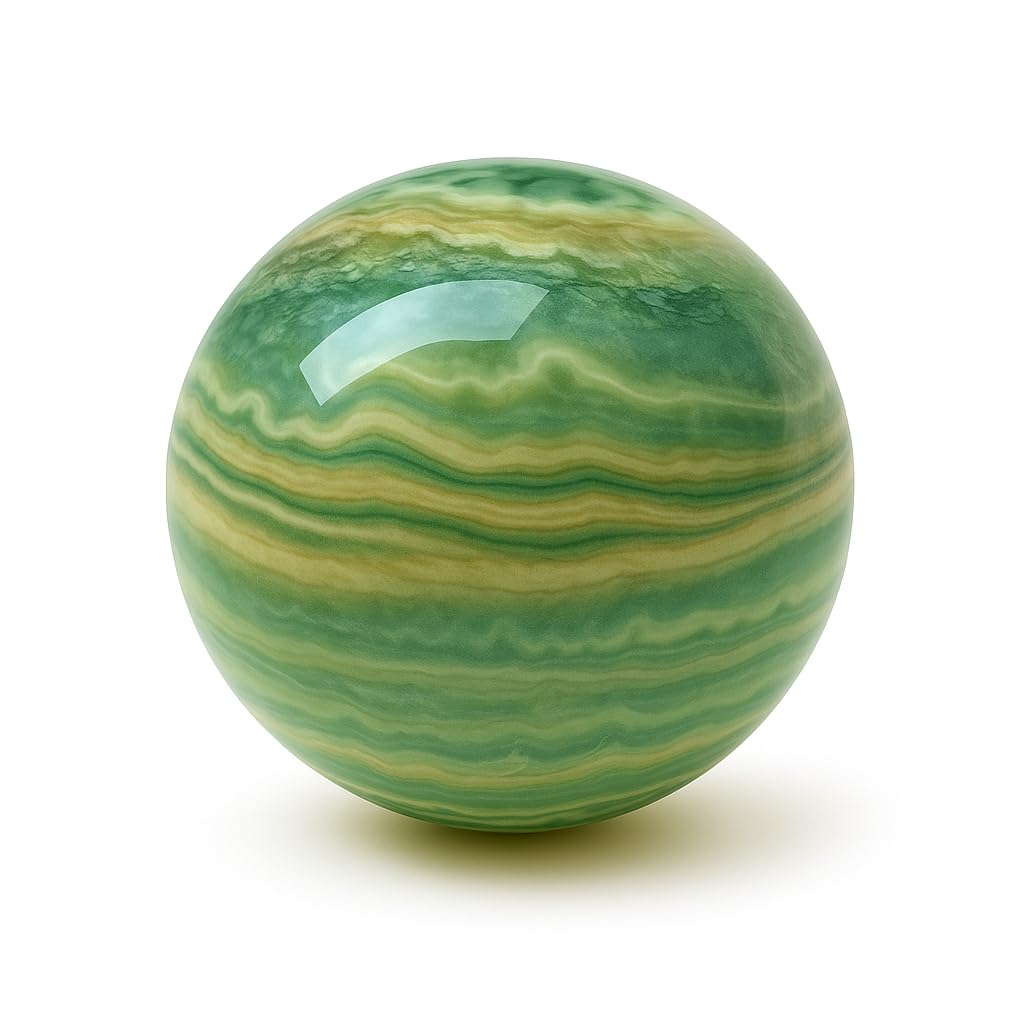WholesaleGemShop Natural Green Ocean Jasper Quartz 40-45 mm Ball Sphere with Stand Gemstone A+ Hand Carved Crystal Altar Healing Devotional Spiritual Chakra Cleansing Metaphysical Gift for Men Women