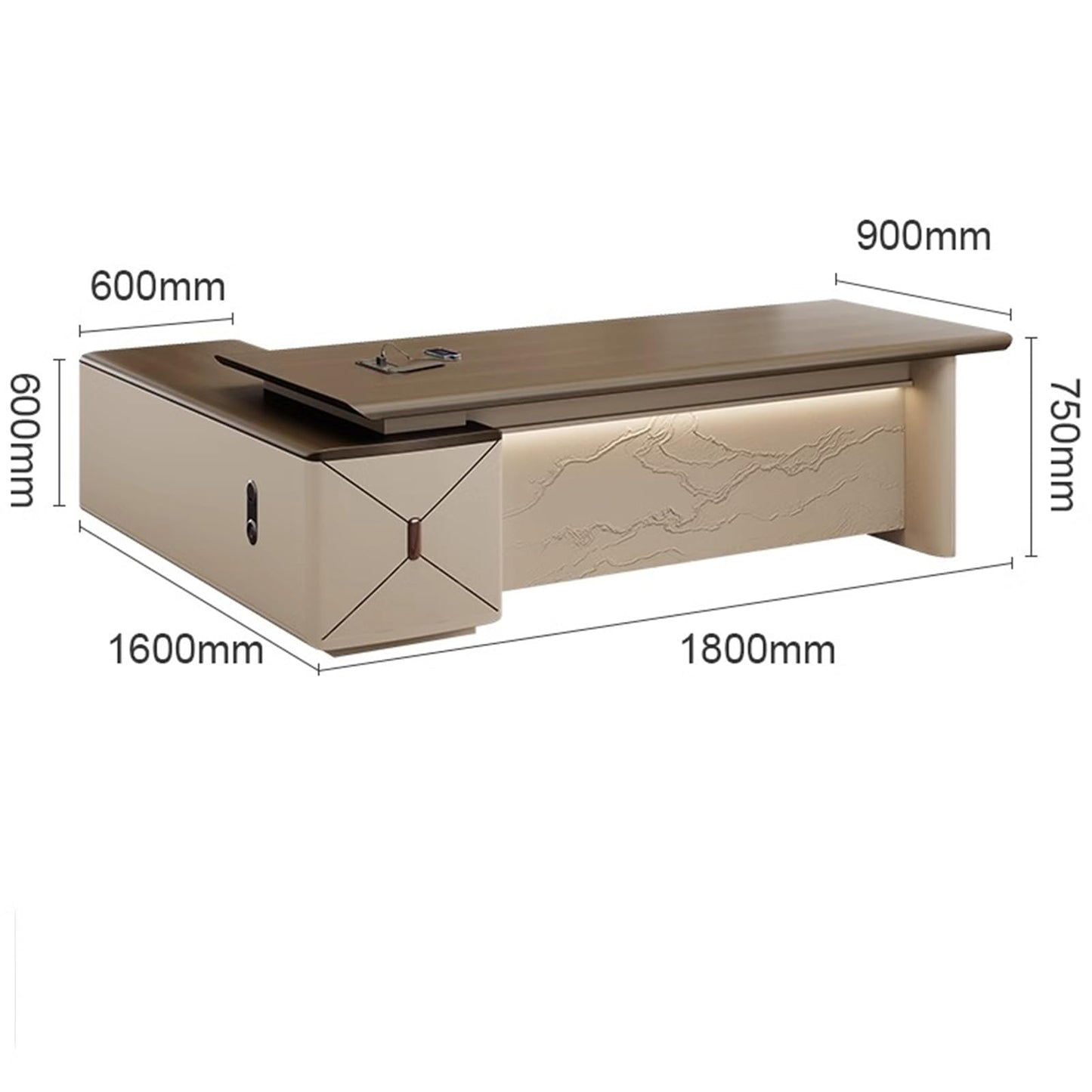 LSIGHTUS Wood L-Shaped Executive Office Desk, Computer Desk Modern Computer Desk with Lateral Cabinet Business Furniture Set for CEO Boss