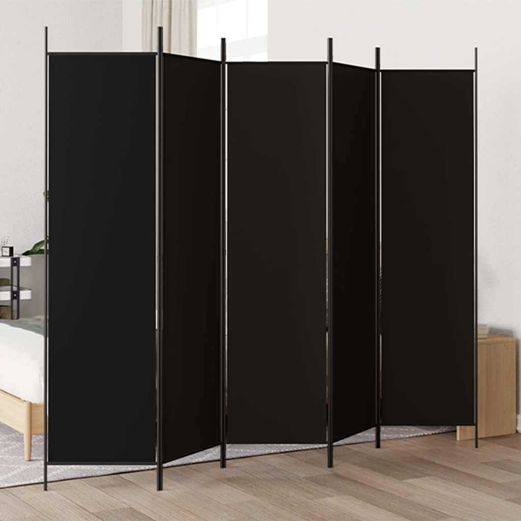 vidaXL vidaXL 5 Panel Room Divider, Folding Privacy Screen for Room Separation, Freestanding Divider Screen for Home Office, Modern Style, Black Fabric