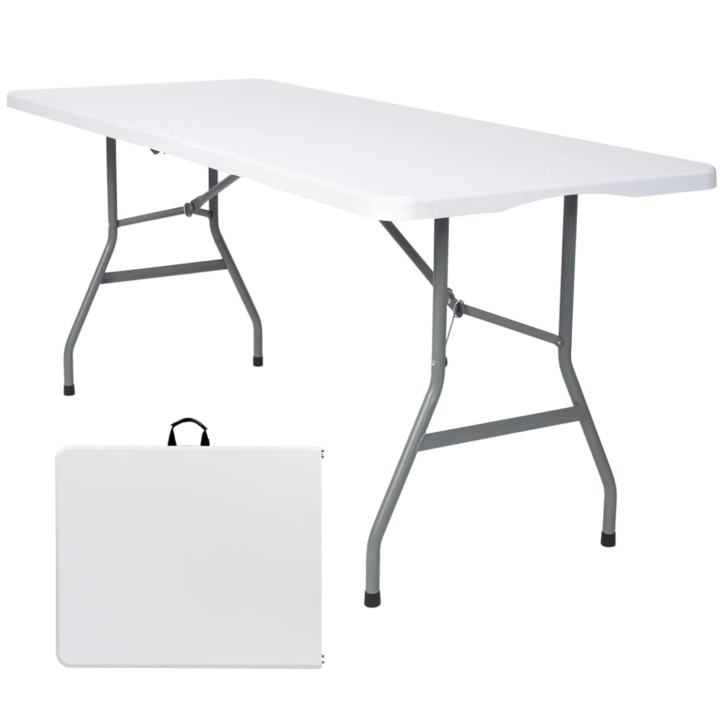 Lakhow 6 FT Folding Table,Outdoor Indoor Plastic Table Portable Square Height Dining Table Perfect for Picnics, Parties, Party and Camping, White