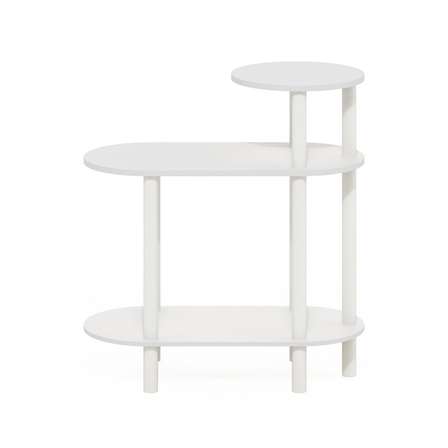 Furinno Turn-N-Tube Side Table, 3-Tier Narrow Sofa End Table with Oval Shelf, Night Stand, Bedside Table, Toolless Assembly, for Living Room, Bedroom, White