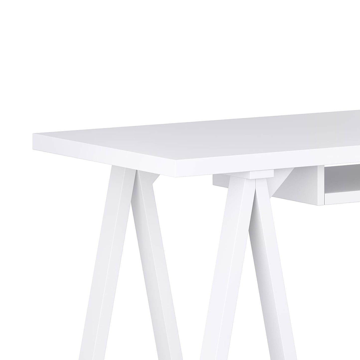 SIMPLIHOME Sawhorse Desk - 60 Inch Wide Solid Wood Writing Desk in White, Modern Industrial Home Office Computer Table for Workspace or Study with Sturdy Sawhorse Base and Integrated Keyboard Tray