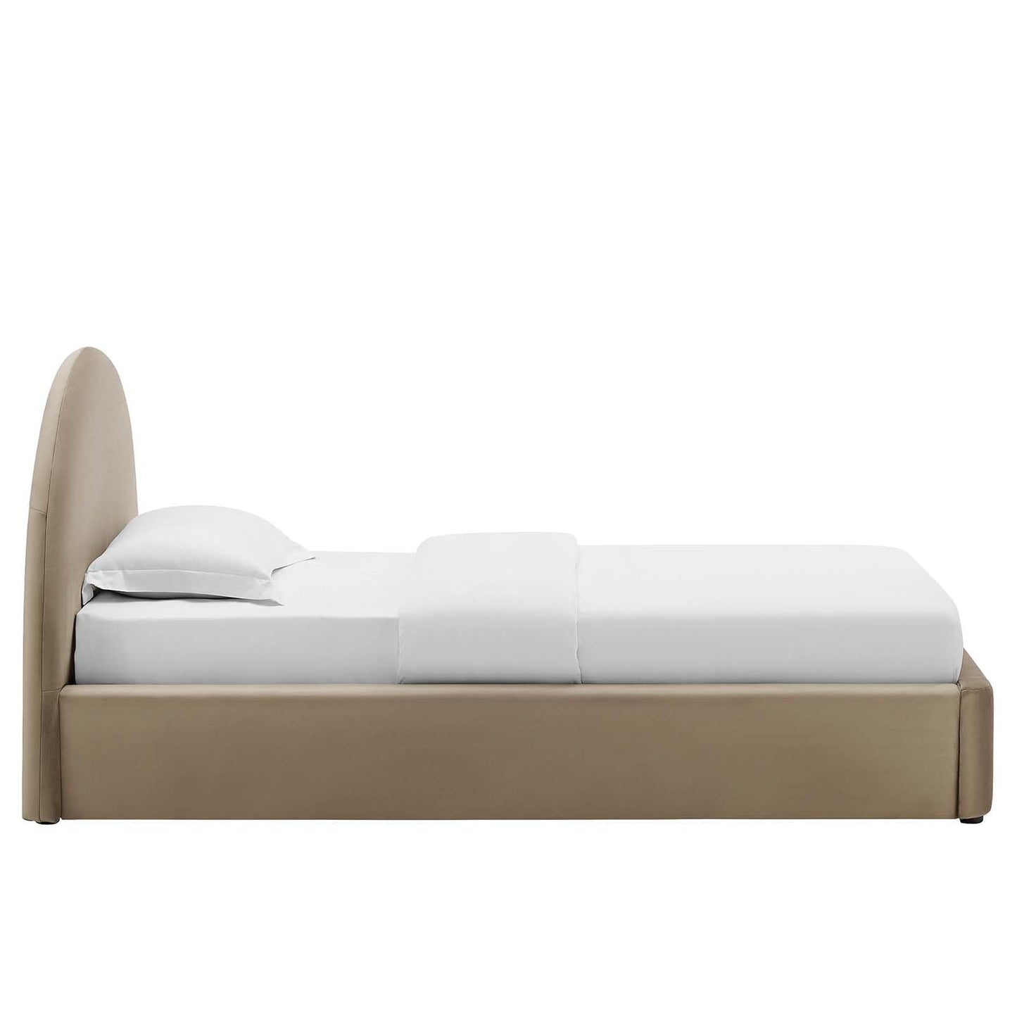 Modway Resort Twin Size Platform Bed with Arch Shaped Round Headboard in Taupe, Upholstered Bed Frame, Stain-Resistant Performance Velvet, Soft Cloud Bed Frame, No Box Spring Needed, Strong Wood Slats
