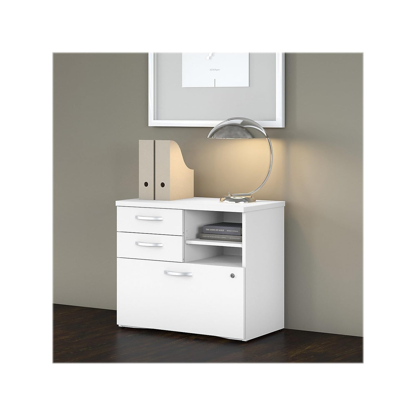 Bush Business Furniture Studio C Office Storage Cabinet with Drawers and Shelves in White