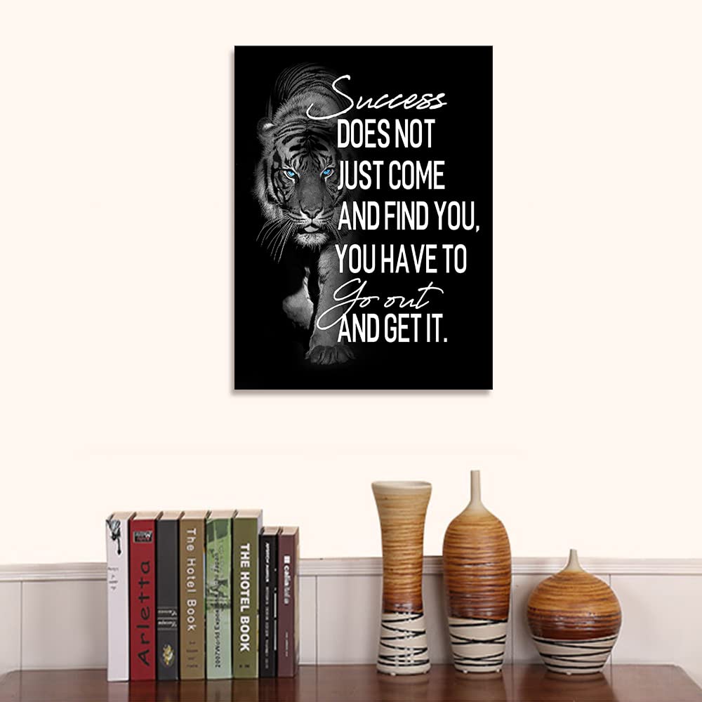 Inspirational Wall Art for Bedroom Living Room Success Does Not Just Come Black and White Motivational Canvas Picture Tiger Words Art Quote Sign Home Office Wall Decor Framed Ready to Hang 12" x 16"