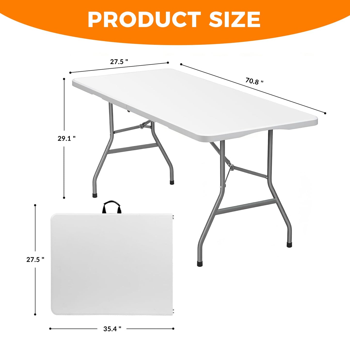 Lakhow 6 FT Folding Table,Outdoor Indoor Plastic Table Portable Square Height Dining Table Perfect for Picnics, Parties, Party and Camping, White