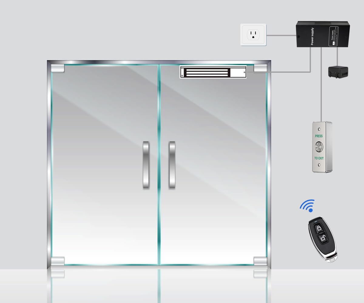 Door Access Control System 1200lbs Magnetic Lock Kit with ZL Bracket 4 Remote Controls Stainless Steel Exit Button