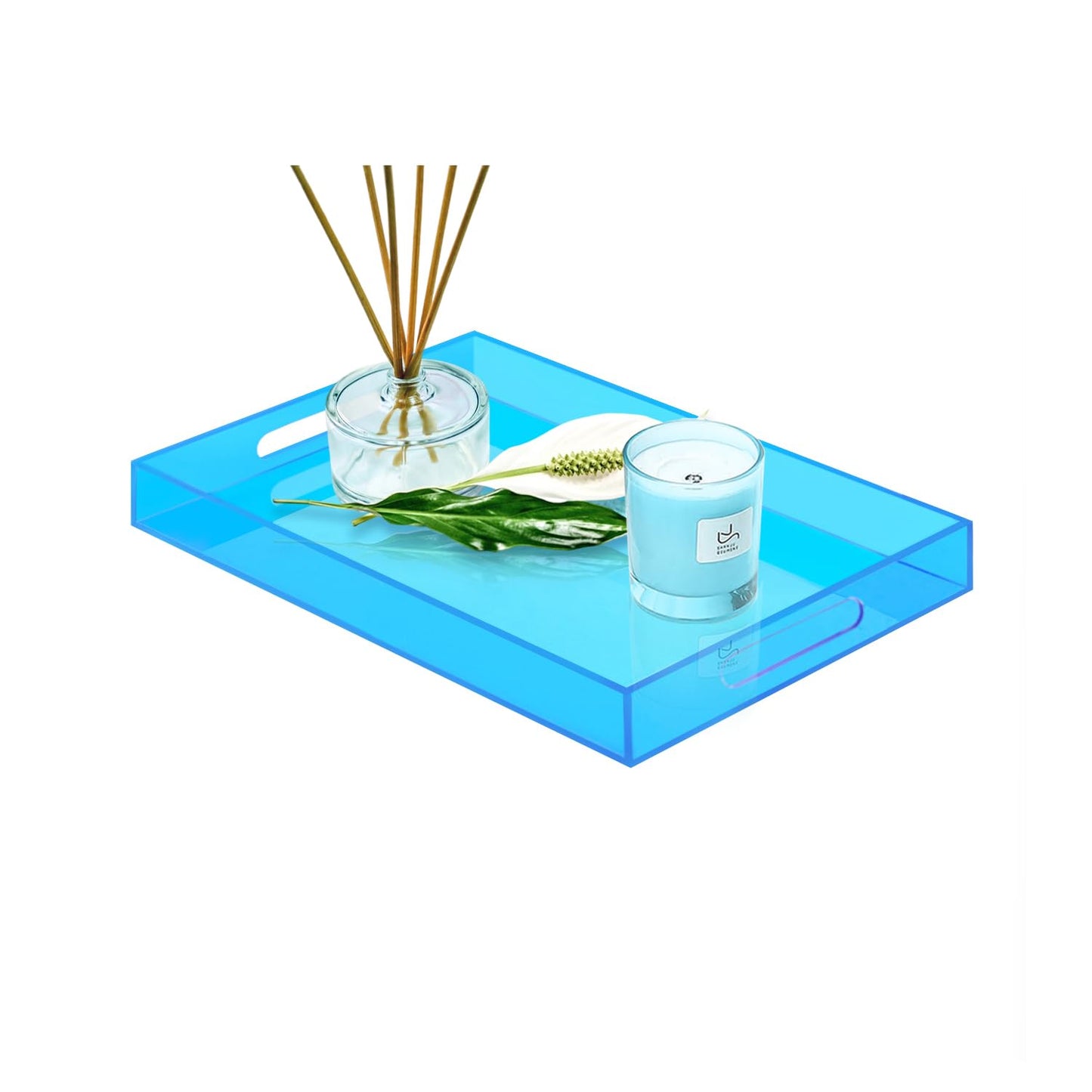 SetGame Acrylic Serving Tray with Handles, Bathroom Desktop Decorative Storage Arylic Trays, Simple Vanity Tray Food Tea Fruit Dinner Snack Tray for Bar Kitchen Party