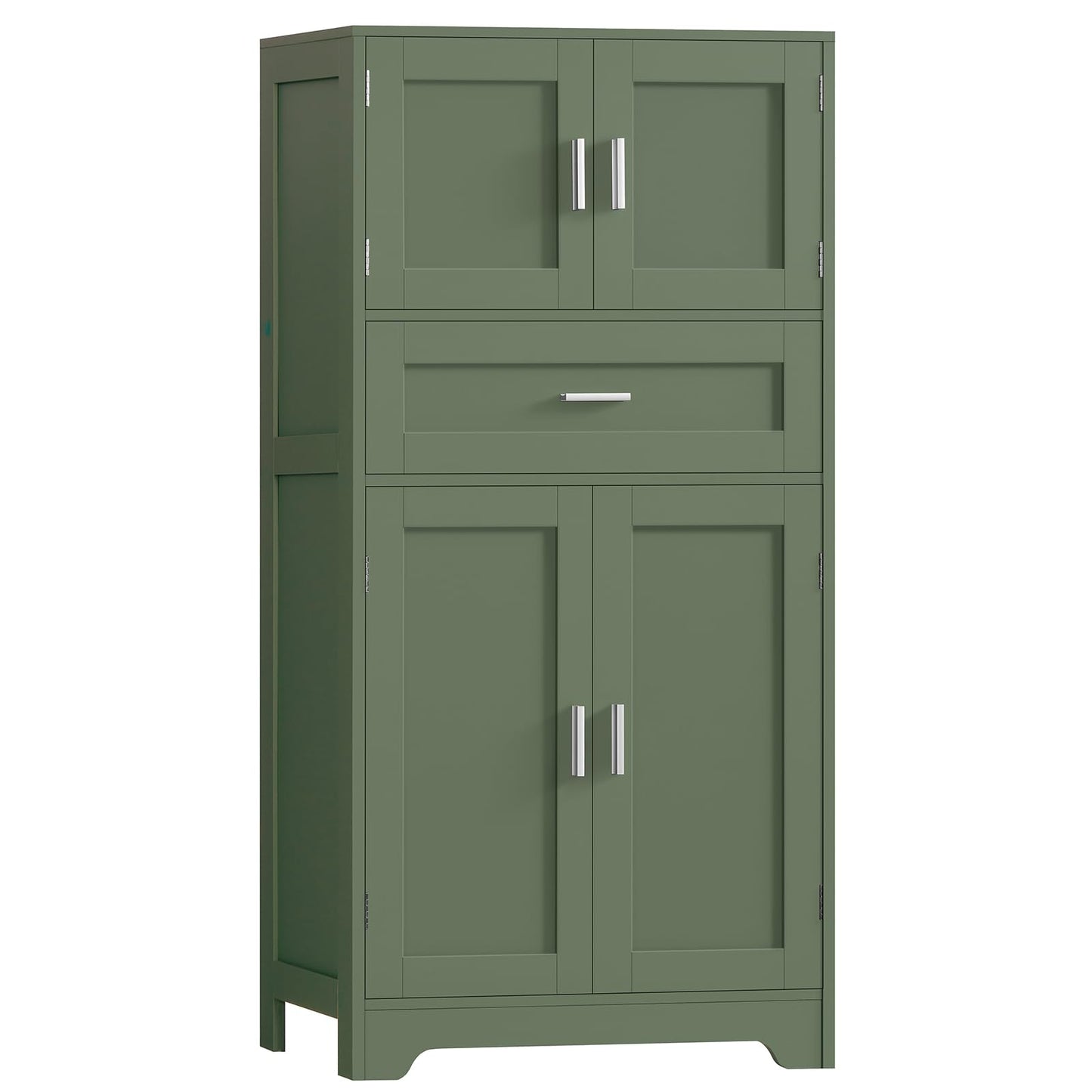 TEENFON Bathroom Floor Storage Cabinet with Adjustable Shelf, Freestanding Storage Cabinet with 4 Doors, Cupboard for Living Room, Home Office, Entryway, Forest Green