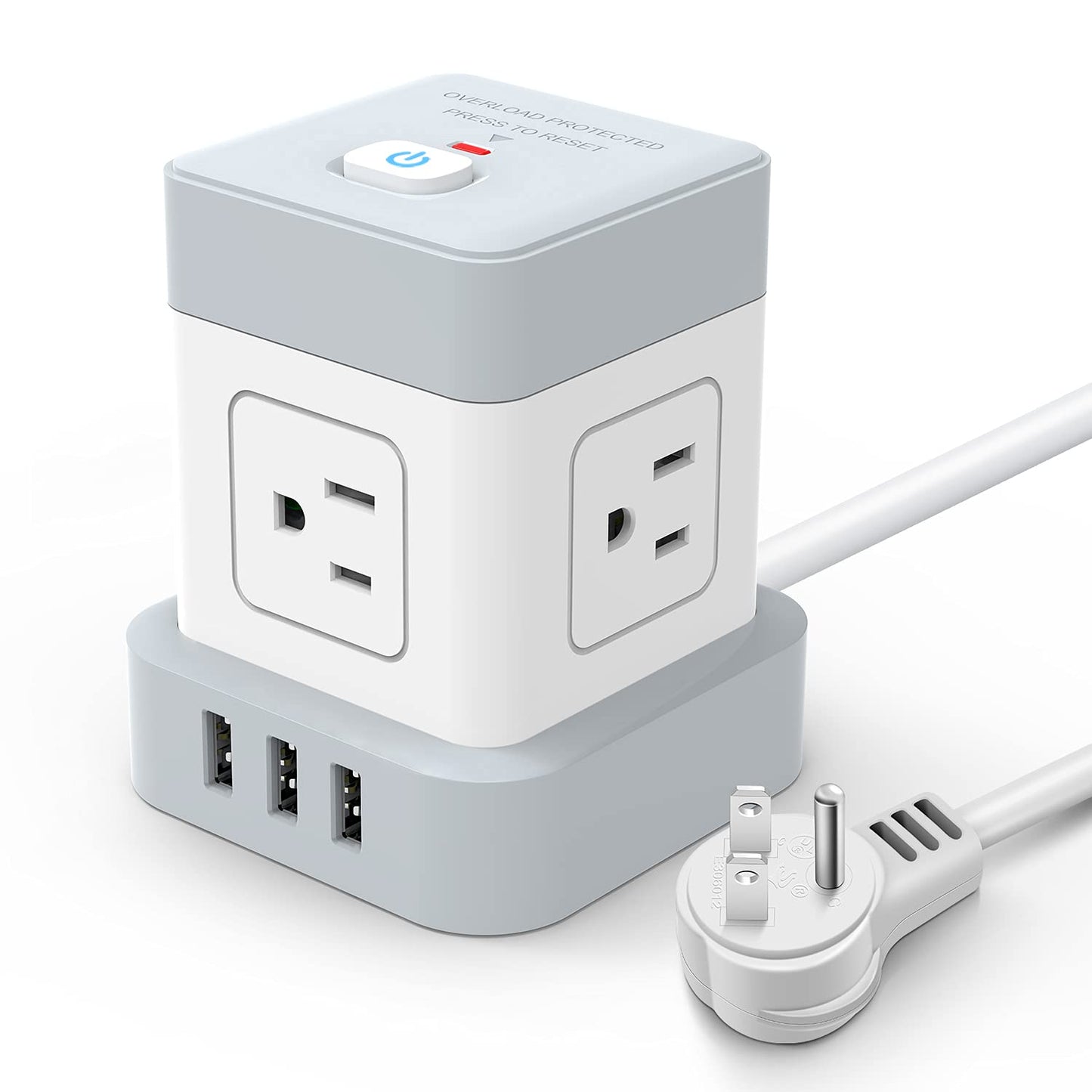 Baykul Power Strip with USB, 4 Outlet 3 USB Ports (3 USB-A) Power Strip Cube, 10 ft Extension Cord, Flat Plug Surge Protector, Kitchen, Home, Office, Travel, White