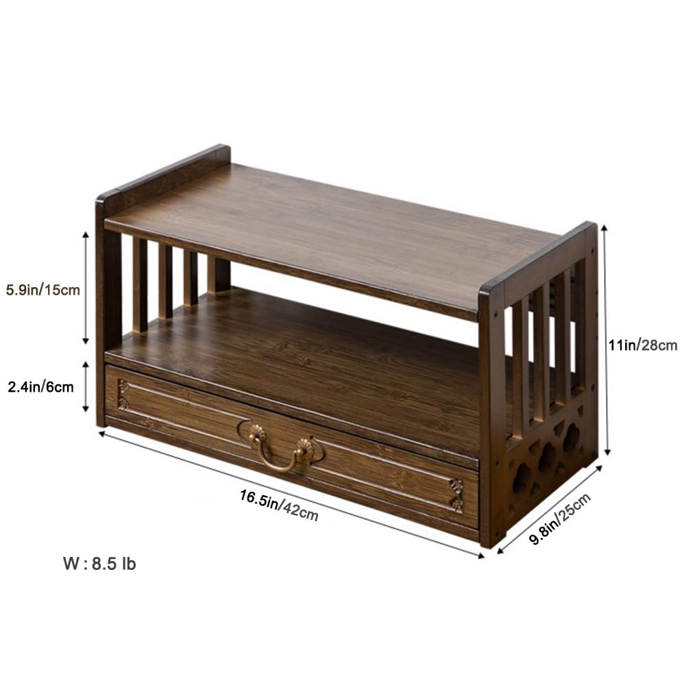 Altar Table with Drawer,Puja Table for Home,Perfect Used for Meditation, Prayers, Divination, Witchcraft, Bamboo Furniture for Displaying Jars, Plants and Books (Walnut Color, 16.5x9.8x11 in)
