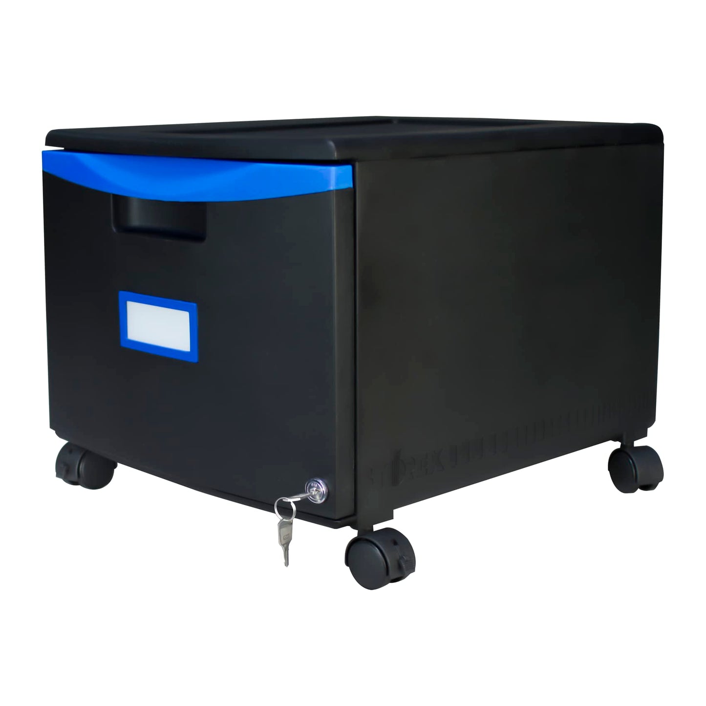 Storex Plastic One-Drawer File Cabinet – Locking Document Organizer with Casters for Home and Office, Black, 1-Pack (61269C01C)