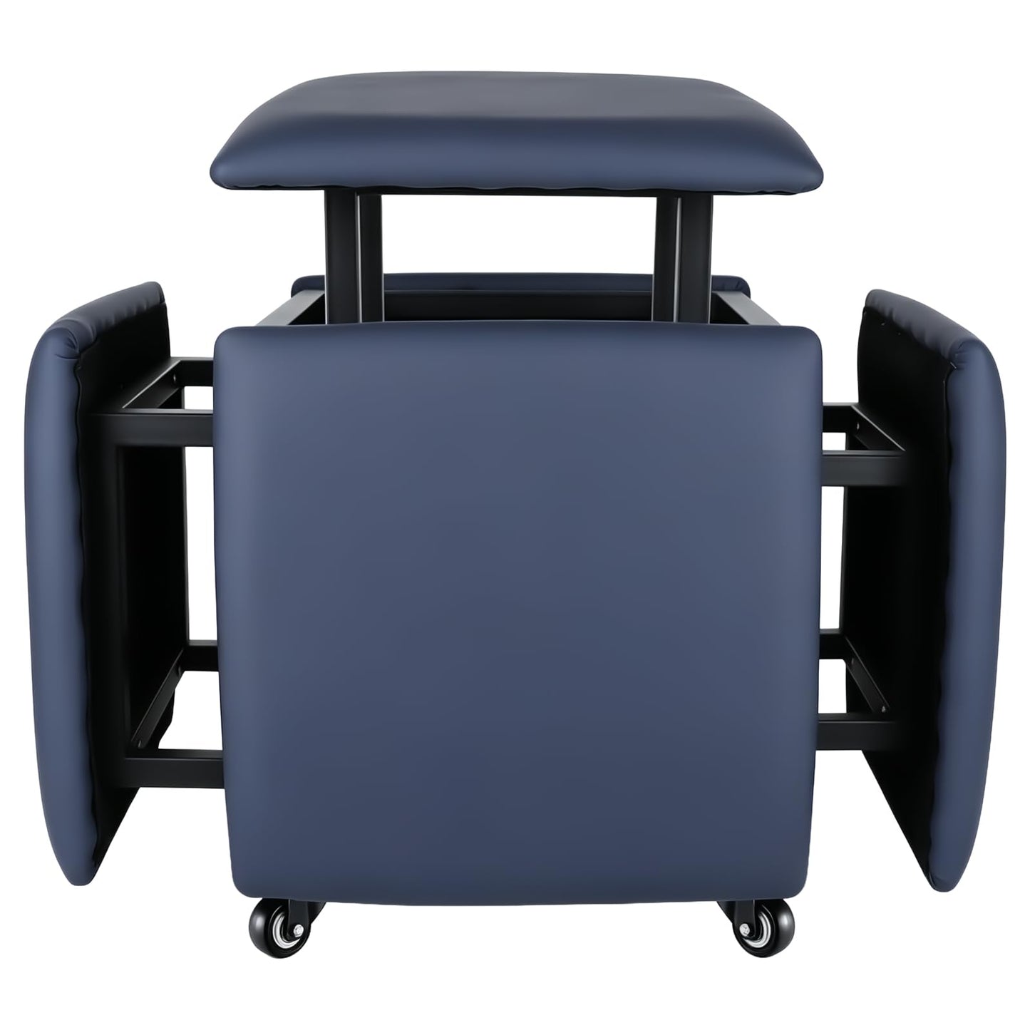 LUGSHIREE 5 in 1 Nesting Ottoman Cube Chair, Stackable Stools, Leather Square Ottoman Bench, Foot Stool with Wheels for Living Room,Dining Room 15.75x15.75x16.54 inches