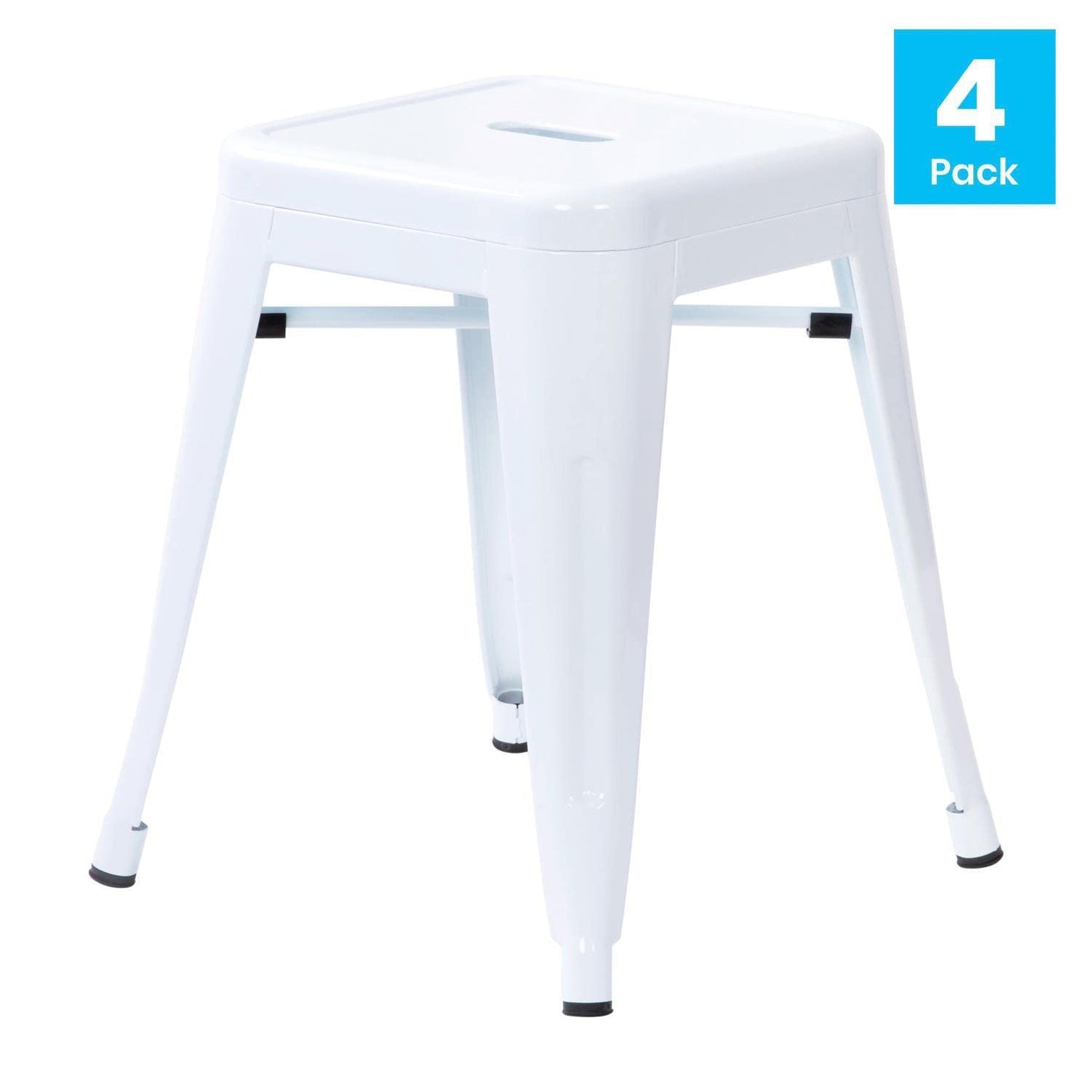 Flash Furniture Metal Dining Table Height Stool - Backless White Kai Commercial Grade Stool - 18 Inch Stackable Dining Chair - Set of 4